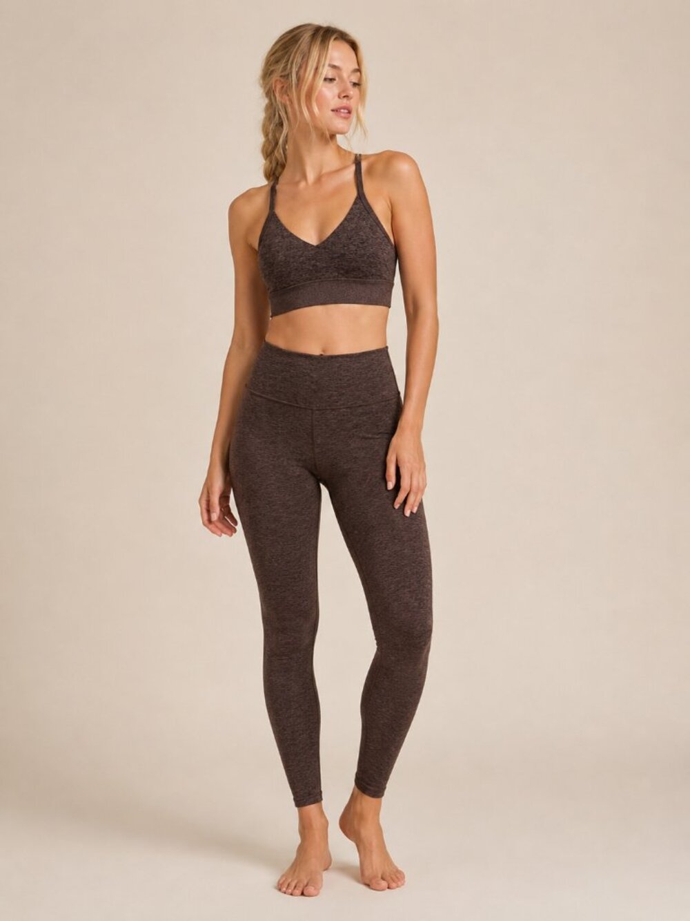 Aerie Offline The Hugger Moulant Criss-Cross Sports Bra Space Dye Brown #A3017
